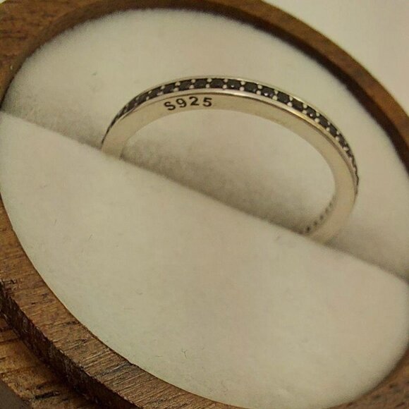 925 Sterling Silver Black CZ Band Ring - Picture 8 of 9